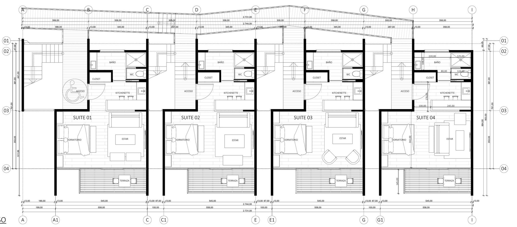 Planta de suites del anteproyecto de Miramar Lodge Cocholgüe